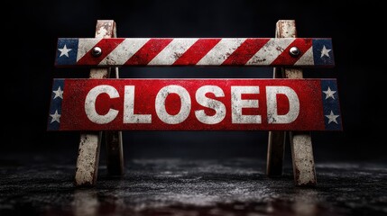 Fototapeta premium American government shutdown concept with closed USA barricade sign in patriotic red white and blue