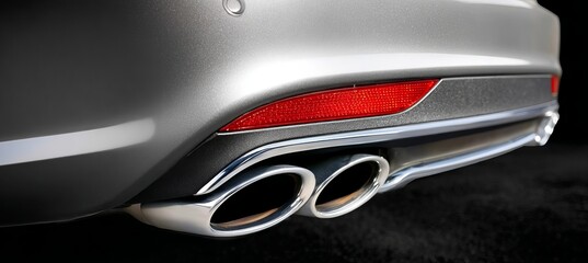Fototapeta premium Close Up of a Modern Sporty Car s Tailpipe System with Detailed Gray Metal Components and Design