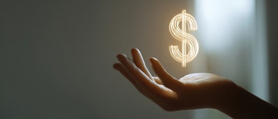 The Dollar Sign Floating Above an Outstretched Hand in Soft Light