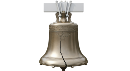 Isolated cracked liberty bell, a symbol of American independence and historical artifact