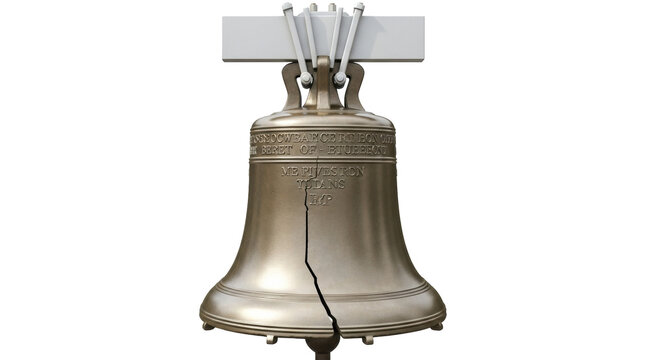 Isolated cracked liberty bell, a symbol of American independence and historical artifact
