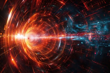 Fototapeta premium Futuristic digital vortex with vibrant light trails and energy