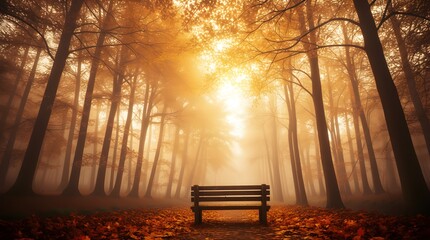 A peaceful cinematic photo capturing colorful trees mirrored in calm river water at golden hour.
