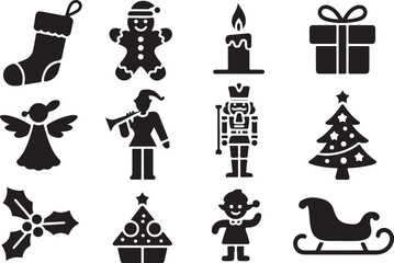 Obraz premium Festive Christmas icons for holiday design and celebration