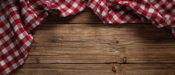 The Wooden Table with Red Checkered Tablecloth for Rustic Food Photography