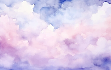 Fototapeta premium Watercolor painting of stunning clouds floating gracefully in the vast sky, range of colors and hues with sense of tranquility and peace. Vector design of clouds in captivating sky. Shades of purple