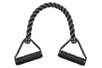 Tricep rope cable machine attachment for strength training on a transparent background