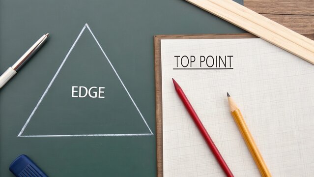 Educational Illustration of Triangle Geometry with Edge and Top Point Text on Chalkboard Background for Learning and Teaching