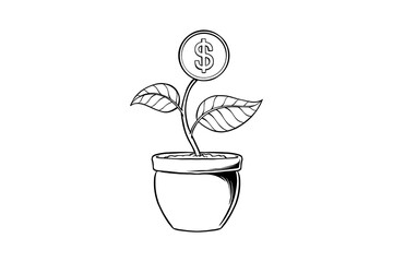 lineart illustration of money plant