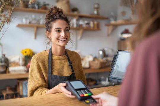 Barista accepting smartphone contactless payment