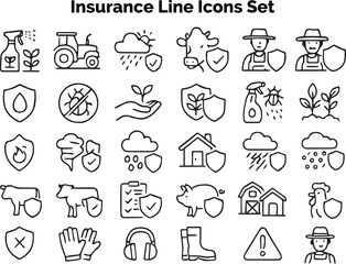 Line icons for insurance claim processing, customer support, service, and assistance.