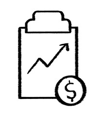 Sketchy, hand-drawn clipboard design with dollar sign in bottom corner, clipboard vector design with transparent background, stock image design