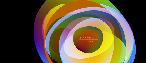 Obraz premium Abstract colorful layers create dynamic circular design. Vibrant gradients blend, forming modern background element. Smooth shapes overlap.