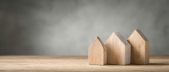 The Wooden House Models on Rustic Tabletop Representing Real Estate and Homeownership Concepts
