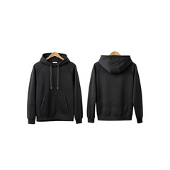 black hoodies back and front view mockup isolated on transparent background 