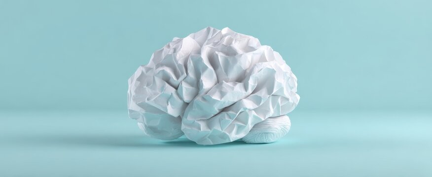 The crumpled white brain sculpture representing creativity and abstract thought.