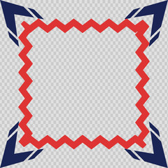 Obraz premium Creative geometric frame with a red zigzag border and blue arrow-shaped corners. An abstract and modern vector illustration for certificates or awards