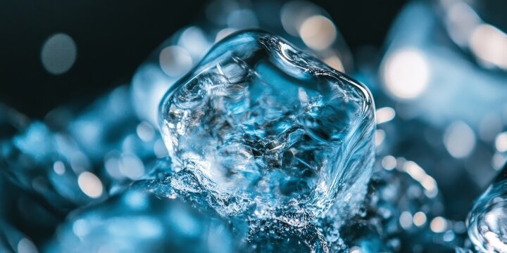 Translucent Ice Forms and Frozen Water Crystals Displaying Abstract Formations in a Cool Background