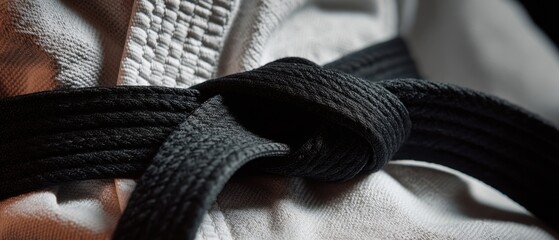 The Black Belt Tied Over White Gi Martial Arts Uniform Closeup