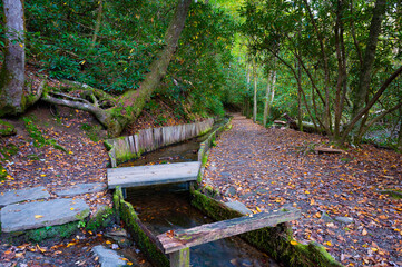 Old fashioned flume that diverts water from Mingus Creek to the historic Mingus Mill, Great Smoky Mountains, North Carolina