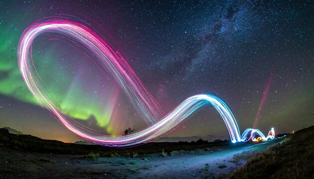 Colorful light trails on a starry night