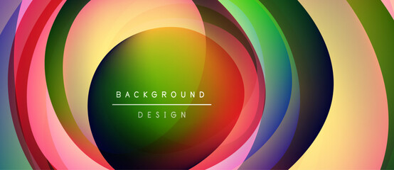 Obraz premium Abstract colorful layers create circular design. Vibrant gradients blend, forming dynamic background. Modern aesthetic, suitable for various projects.