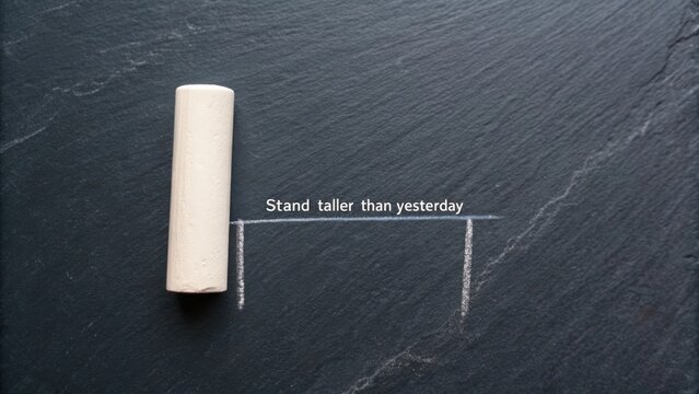 Inspirational chalk writing on slate surface encouraging personal growth and positive mindset transformation through daily improvement