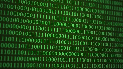 Binary Code Green Digits Move at Black Animation  - Powered by Adobe