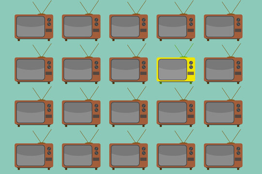 Vintage televisions pattern with one yellow TV standing out