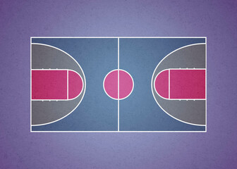 Aerial illustration of basketball court in colorful abstract background