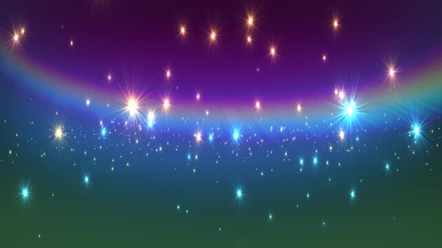 Vibrant Night Sky With Stars, Aurora Gradient and Sparkling Lights Across a Dreamy Horizon