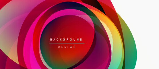 Obraz premium Abstract colorful layers create dynamic circular design. Vibrant hues blend, forming modern background element. Text reads background design.