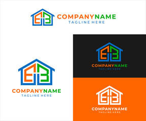 The logo design combines the letters EB and a house, using the colors blue, orange, and green.