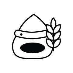 A simple line drawing of a sack paired with a wheat stalk
