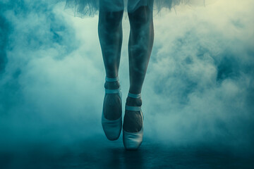 Generative AI image of ballerina standing en pointe in street surrounded by special atmosphere