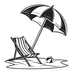 Illustration of a beach scene with a beach chair and umbrella, perfect for summer vacation designs a serene and inviting image for travel and leisure themes