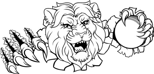 Lion Cricket Ball Animal Sports Team Mascot