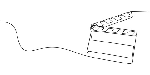 Continuous one line drawing of Film Clapper, Clapper board continuous one line drawing, Movie scene episode production concept, Movie scene episode production concept, Doodle vector illustration. 