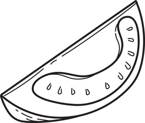 Tomato Slice Line Art Illustration. Hand-drawn outline of a fresh vegetable segment, perfect for coloring or graphic design.