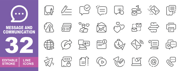 Message set of web icons in line style. Containing Paper, Check, Email, Folder, Lock and more. Editable stroke icons collection.