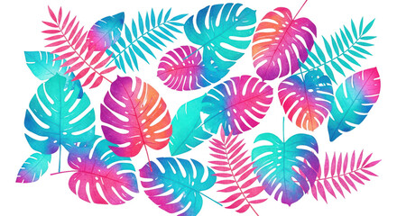 Tropical leaves pattern with vibrant colors isolated on transparent background