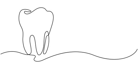 Teeth continuous one line drawing and simple isolated outline vector design, Tooth continuous one line drawing, Dental symbol. Vector illustration, Single line art tooth icon, Medical symbol.