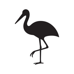 Stork Silhouette Under Moon Circle Minimal Elegant Logo Design