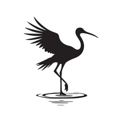 Minimal Black and White Stork Over Water-Inspired Symbol