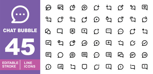 Chat bubble set of web icons in line style. Containing People, Check, Sound, Graph, Question, and more. Editable stroke icons collection.