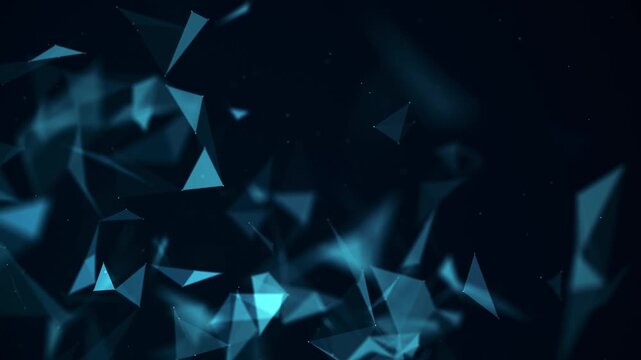 Abstract Blue Geometric Triangles In Dark Background With Light Glows For Modern Tech Visuals