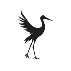Stork with Circular Halo Minimal Elegant Black Silhouette Design