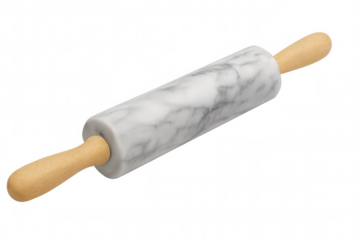 Marble rolling pin with wooden handles, kitchen baking utensil for preparing dough, transparent background