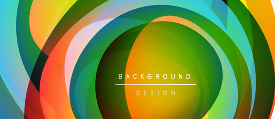 Fototapeta premium Abstract colorful layers create dynamic circular design. Text reads background design centered within composition. Vibrant hues dominate visual space.