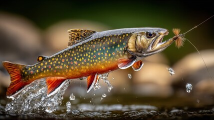 Brook Trout Leaping for a Fly Fishing Lure in a Pristine River Habitat